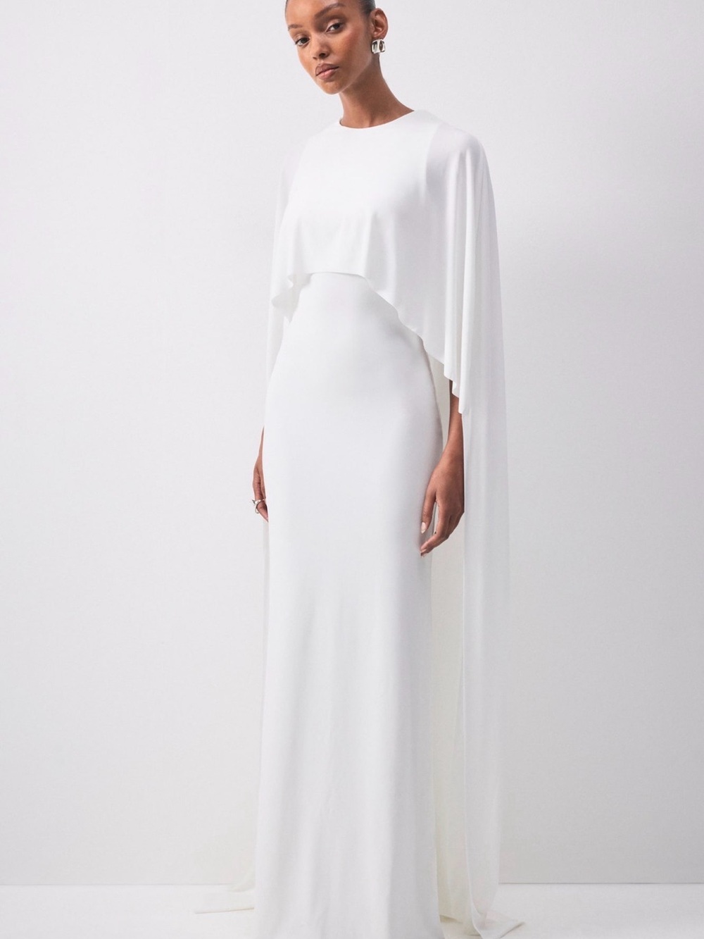 Elegant White Cape-Back Bridal Gown
